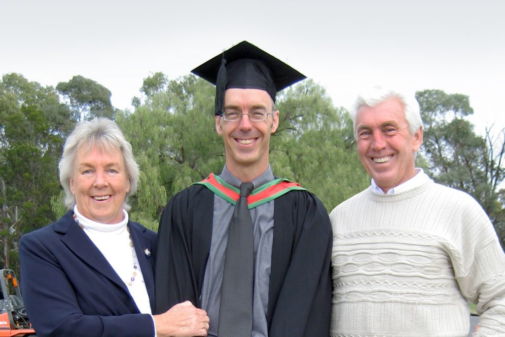 Darren Denmead celebrating his graduation that will lead to his career change