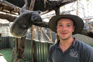 Clay Mueller, envoronmental science student, with a koala