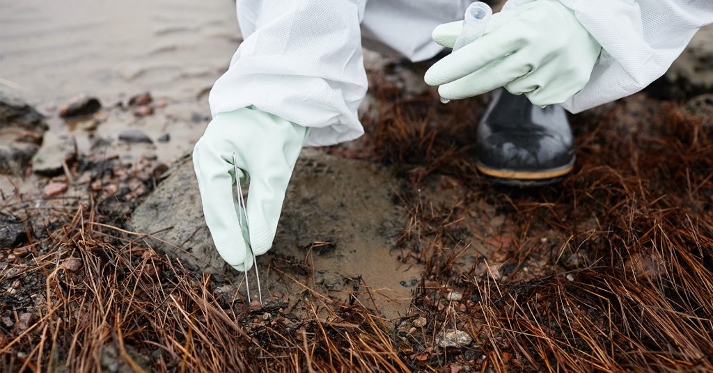 hand holding tweezers on beach