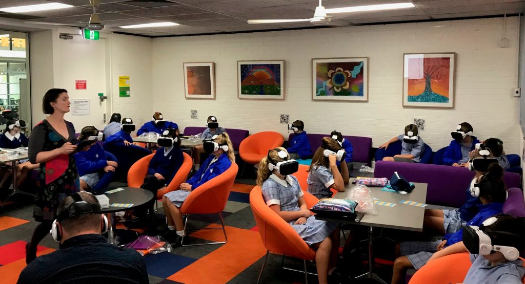 Students using AI goggles in the classroom 