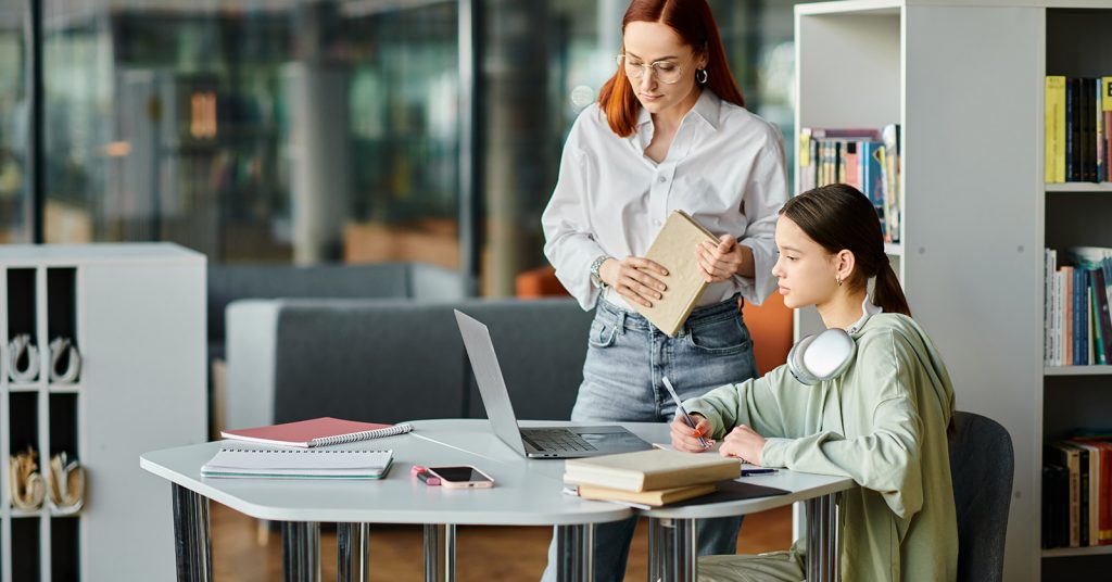 librarian helping student