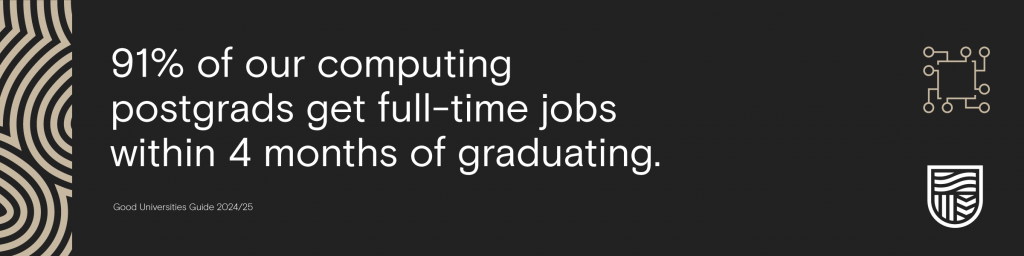 91% of our computing postgrads are employed full-time within 4 months of graduating.*