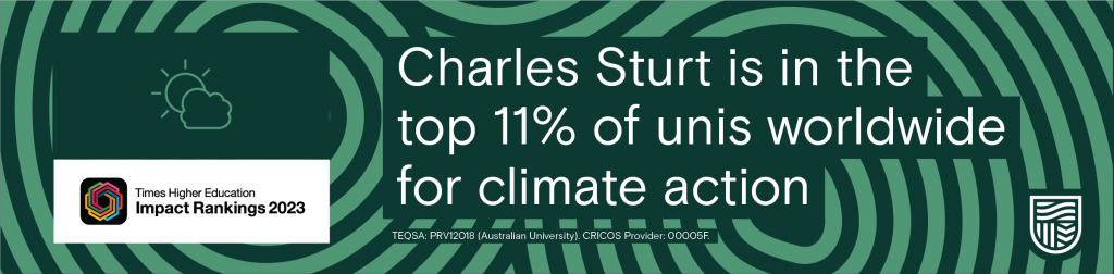 Graphic stating that Charles Sturt is in the top 11% of unis worldwide for climate action