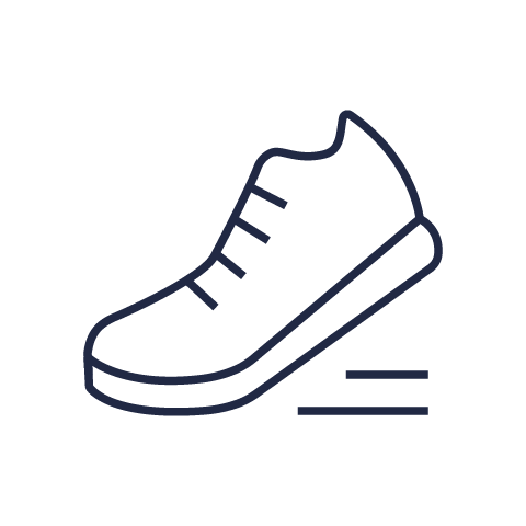 Running shoe icon, outlined in dark blue