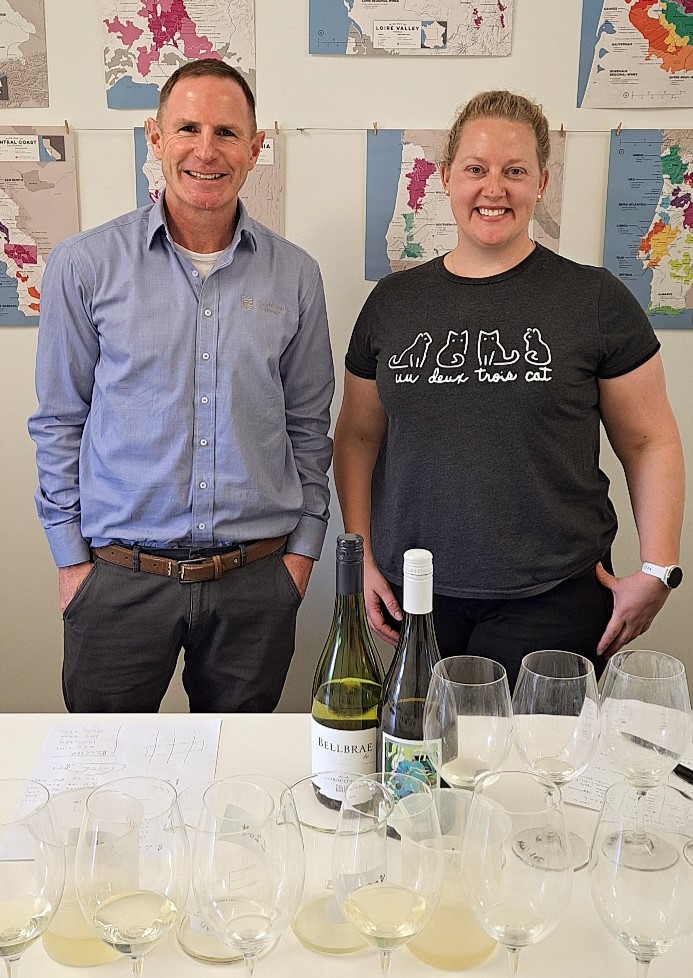 Charles Sturt University wine maker Johnny Clarke at a wine tasting event.