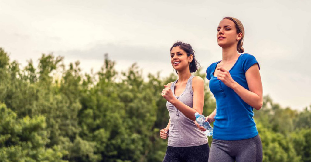 Two women running