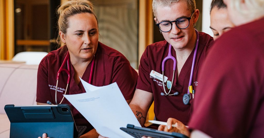 Charles Sturt medical students take part in hands-on clinical training, practising their skills under supervision in a practical setting.
