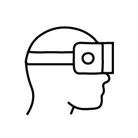 A black stroke icon of a person wearing a virtual reality headset