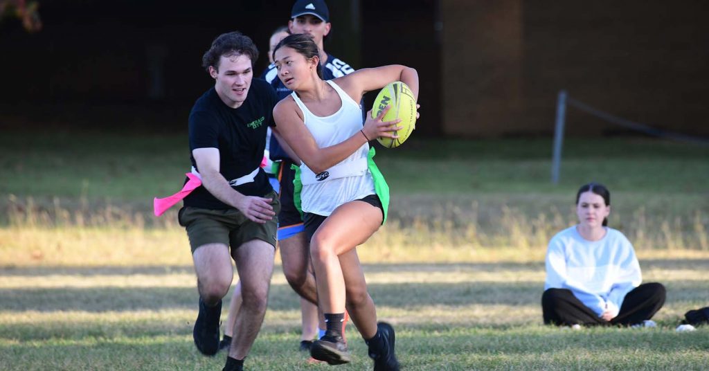 Two people playing OzTag