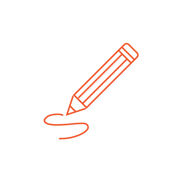 Orange icon of a pencil drawing a line