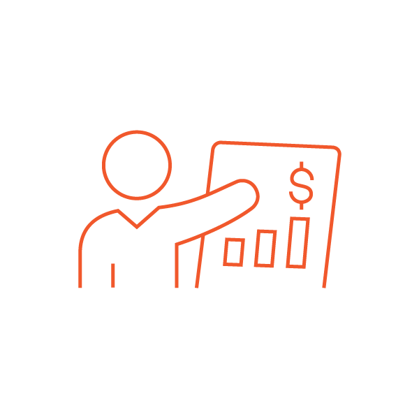 Orange icon of a person presenting a graph